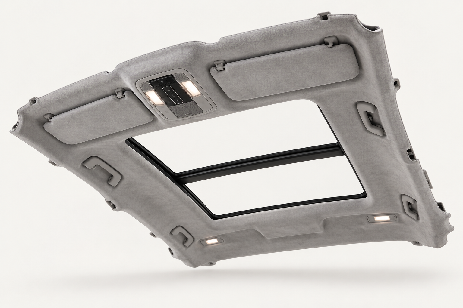 Techo interior de referencia tapizado en gris con apertura panorámica